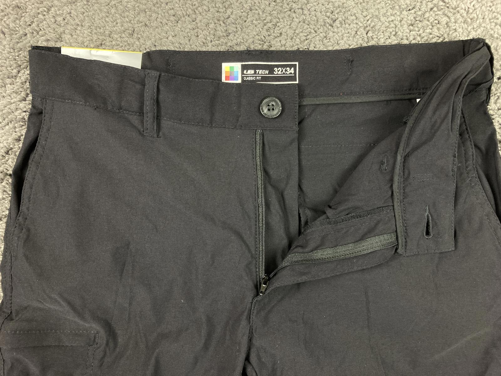 UB Tech Men's Comfort Waist Chino Black Travel Pants Stretch UPF 50 Sz 32x34 NWT