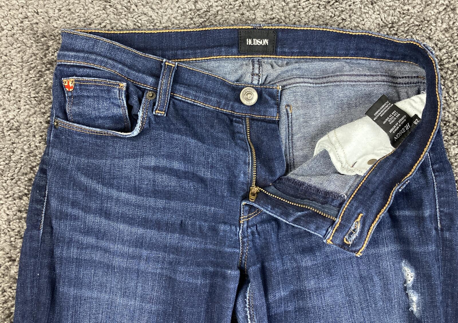 Hudson Krista Super Skinny Jeans Womens Distressed Blue Crop Ankle Stretch Sz 28