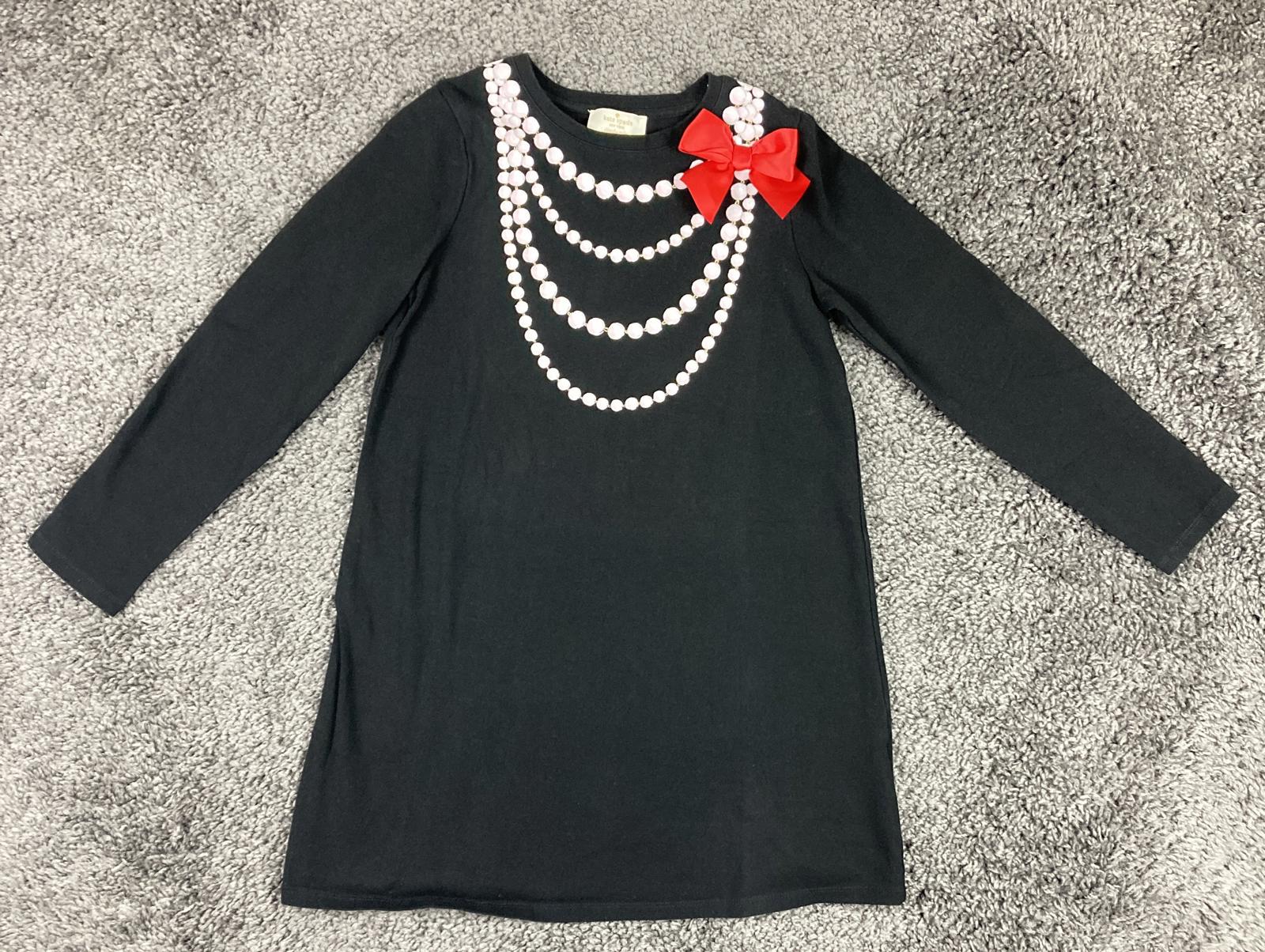 Kate Spade Girls 10Y Black Pearl Necklace Dress Red Bow Spade Charm 140 LS