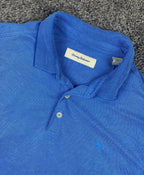 Tommy Bahama Men Sz L Blue Modal Polo Shirt Soft Marlin Logo Lightweight