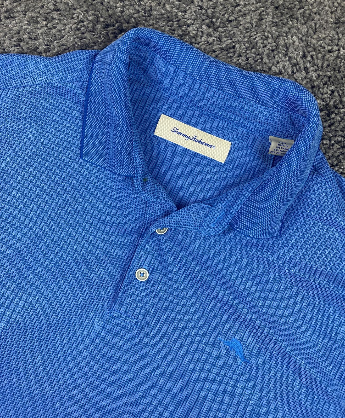 Tommy Bahama Men Sz L Blue Modal Polo Shirt Soft Marlin Logo Lightweight