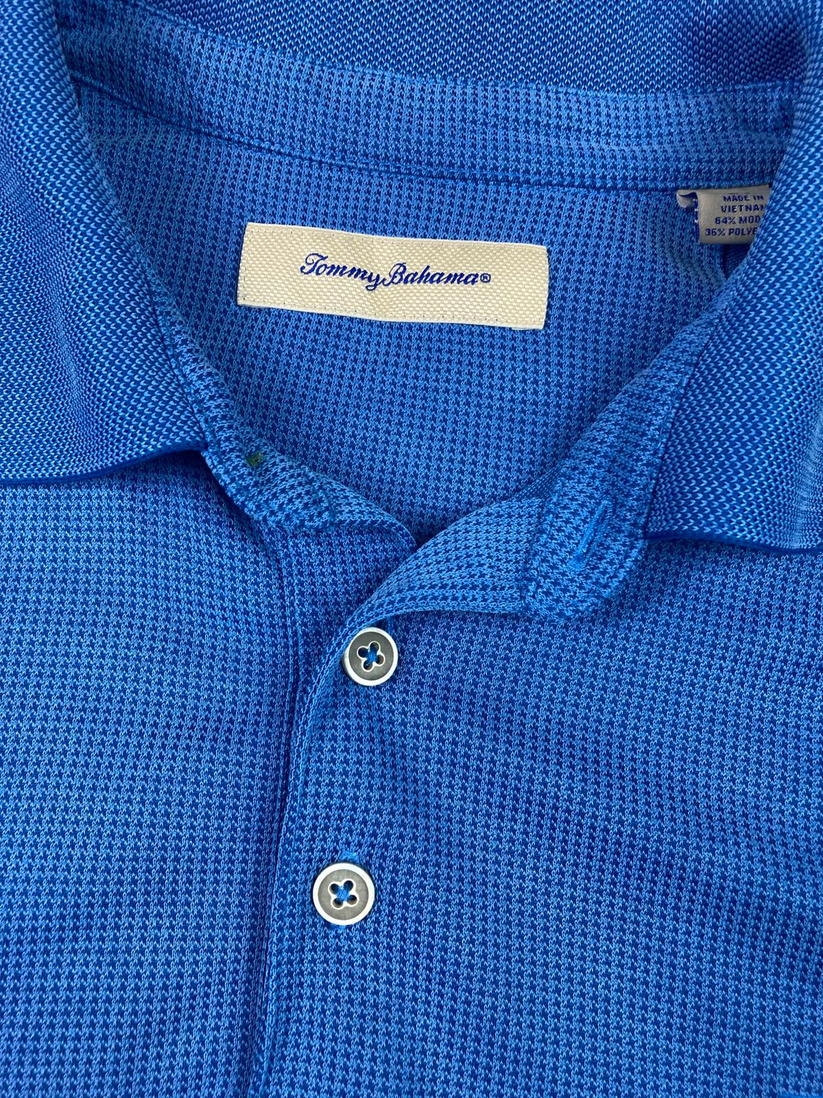 Tommy Bahama Men Sz L Blue Modal Polo Shirt Soft Marlin Logo Lightweight