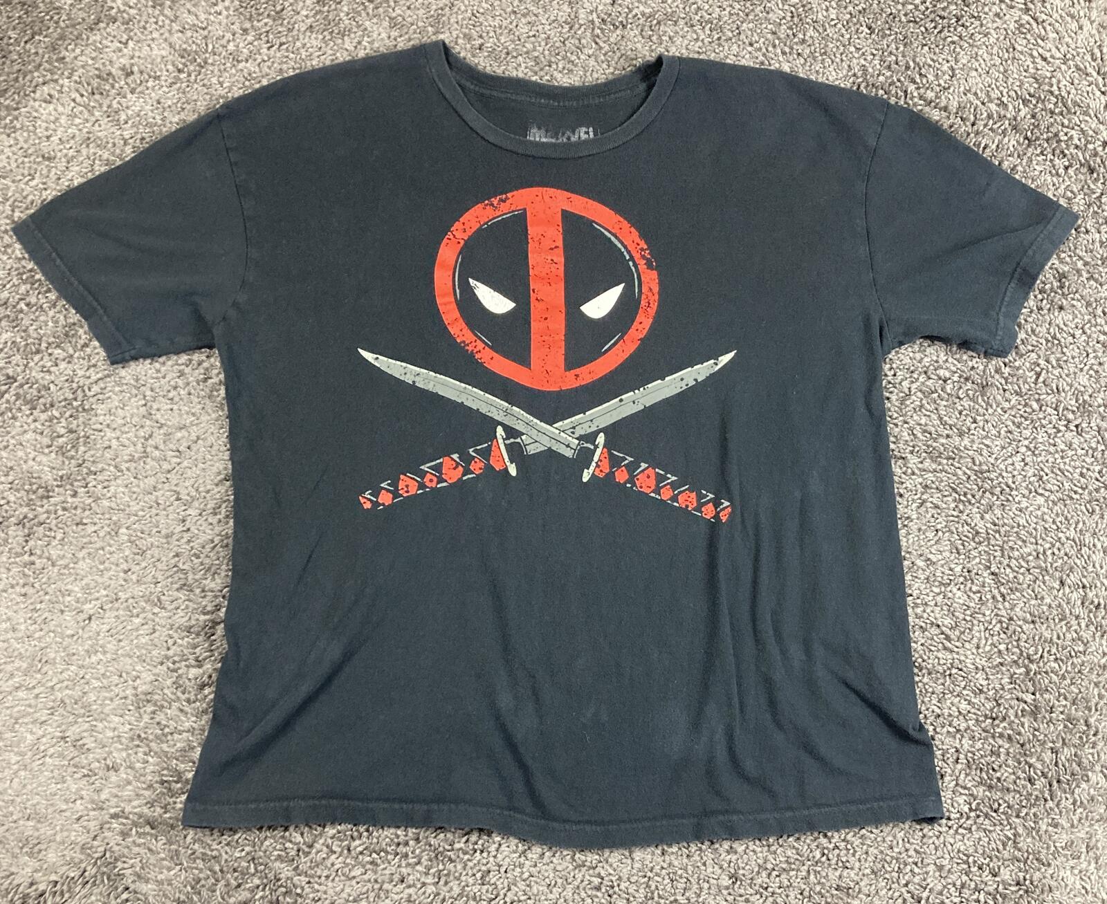 Marvel Deadpool T Shirt Mens Black Graphic Tee Crossed Swords Logo Comic Book XL