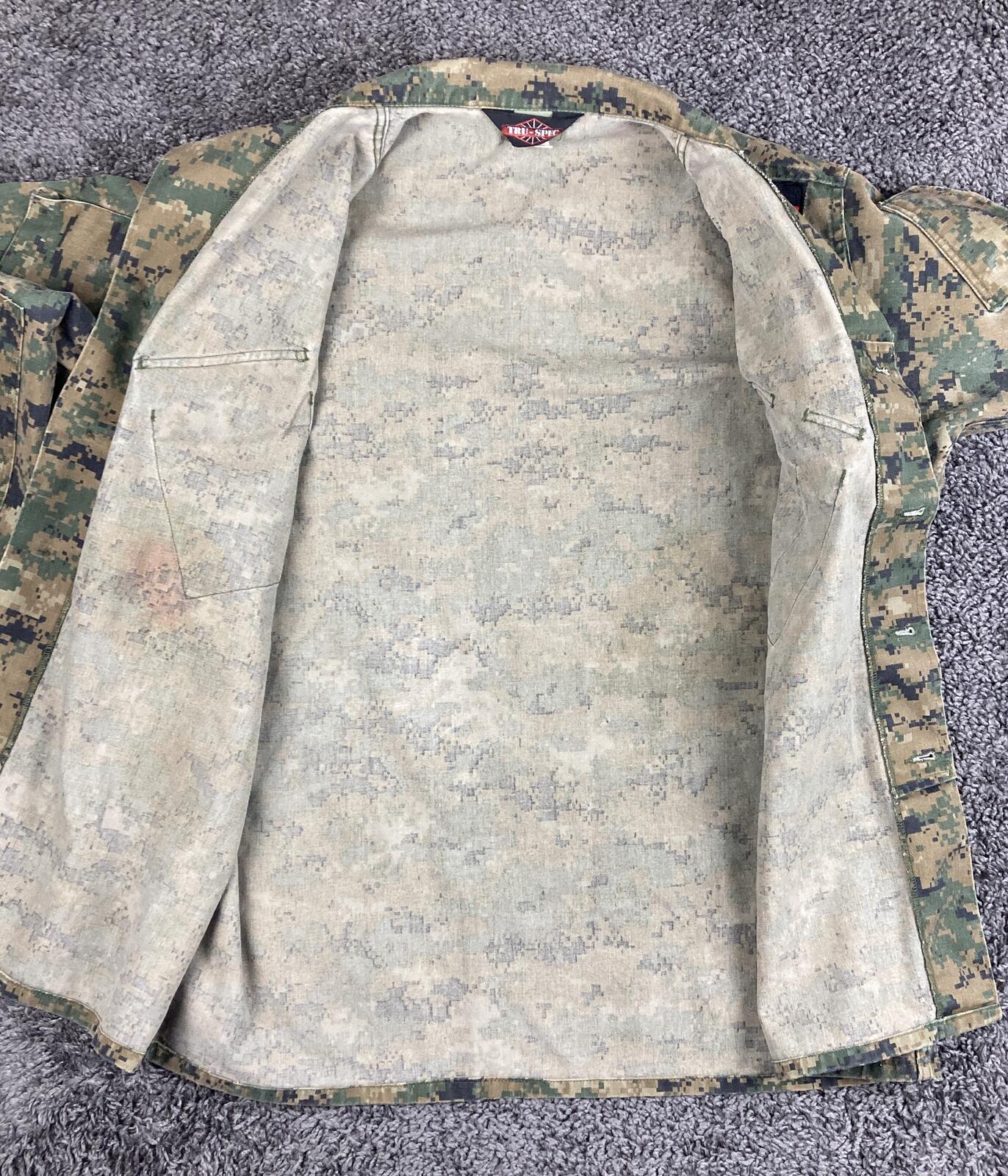 Tru-Spec BDU Camo Combat Jacket Shirt Regular Digital Woodland German Flag Sz L