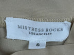 Mistress Rocks Beige Bodycon Mini Dress Mock Neck Ruched Long Sleeve Nude Tan Sm