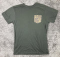 Vans Premium T-Shirt Men's  Olive Green Blue Leopard Print Chest Pocket Sz M