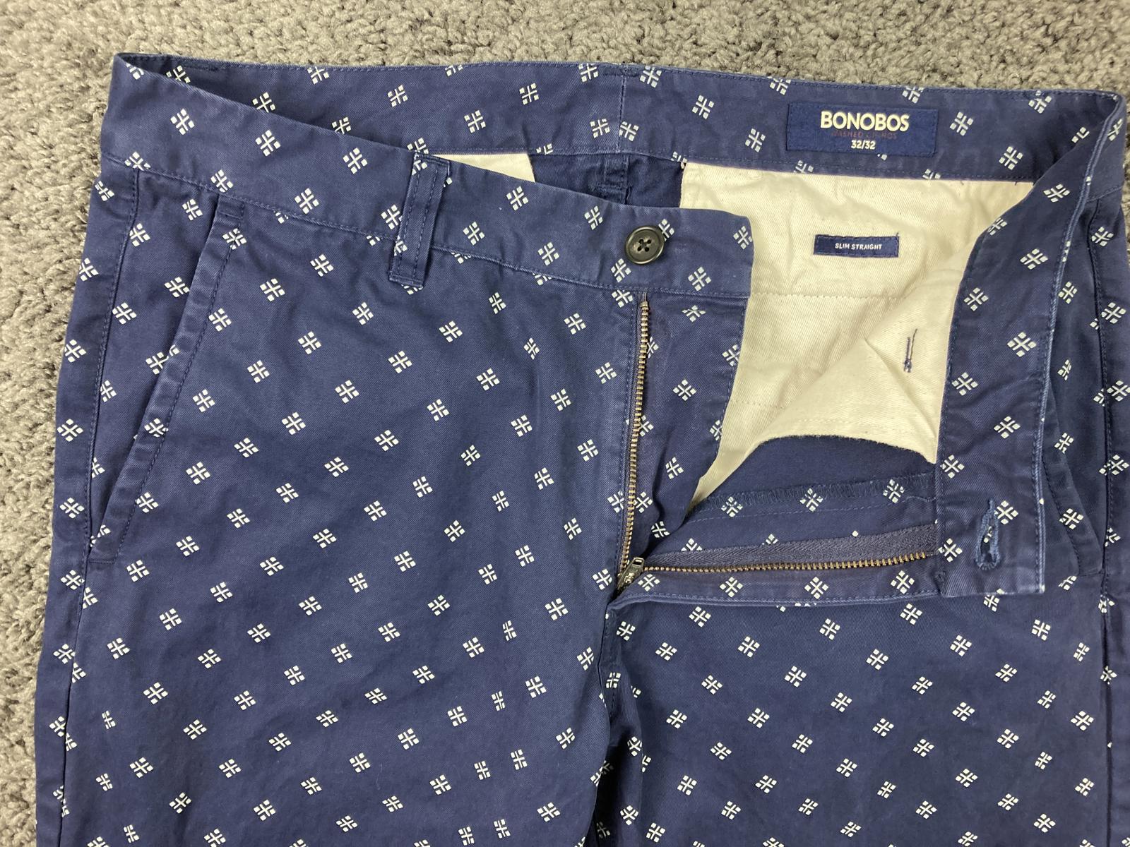 Bonobos Men's Navy Geometric Washed Chinos 100% Cotton Slim Straight Sz 32x32
