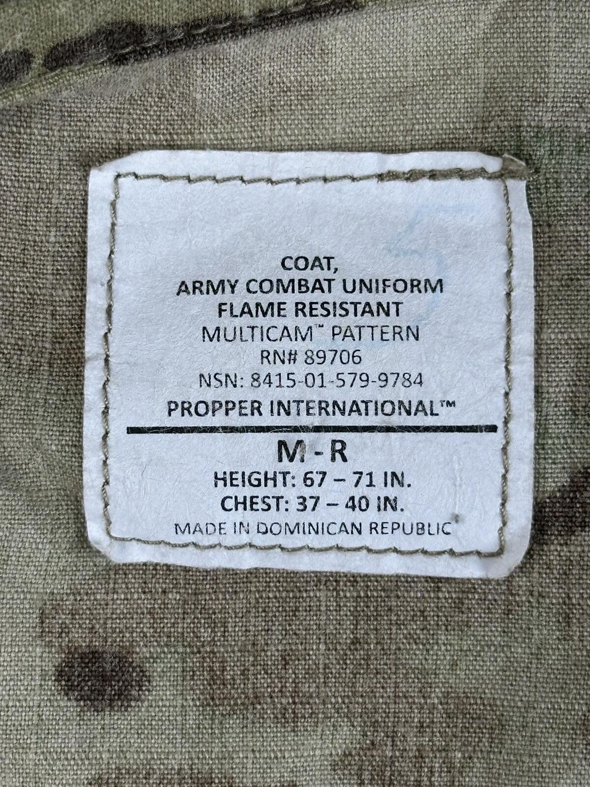 Propper USGI Army Combat Uniform Coat Mens Regular Multicam Flame Resistant Sz M