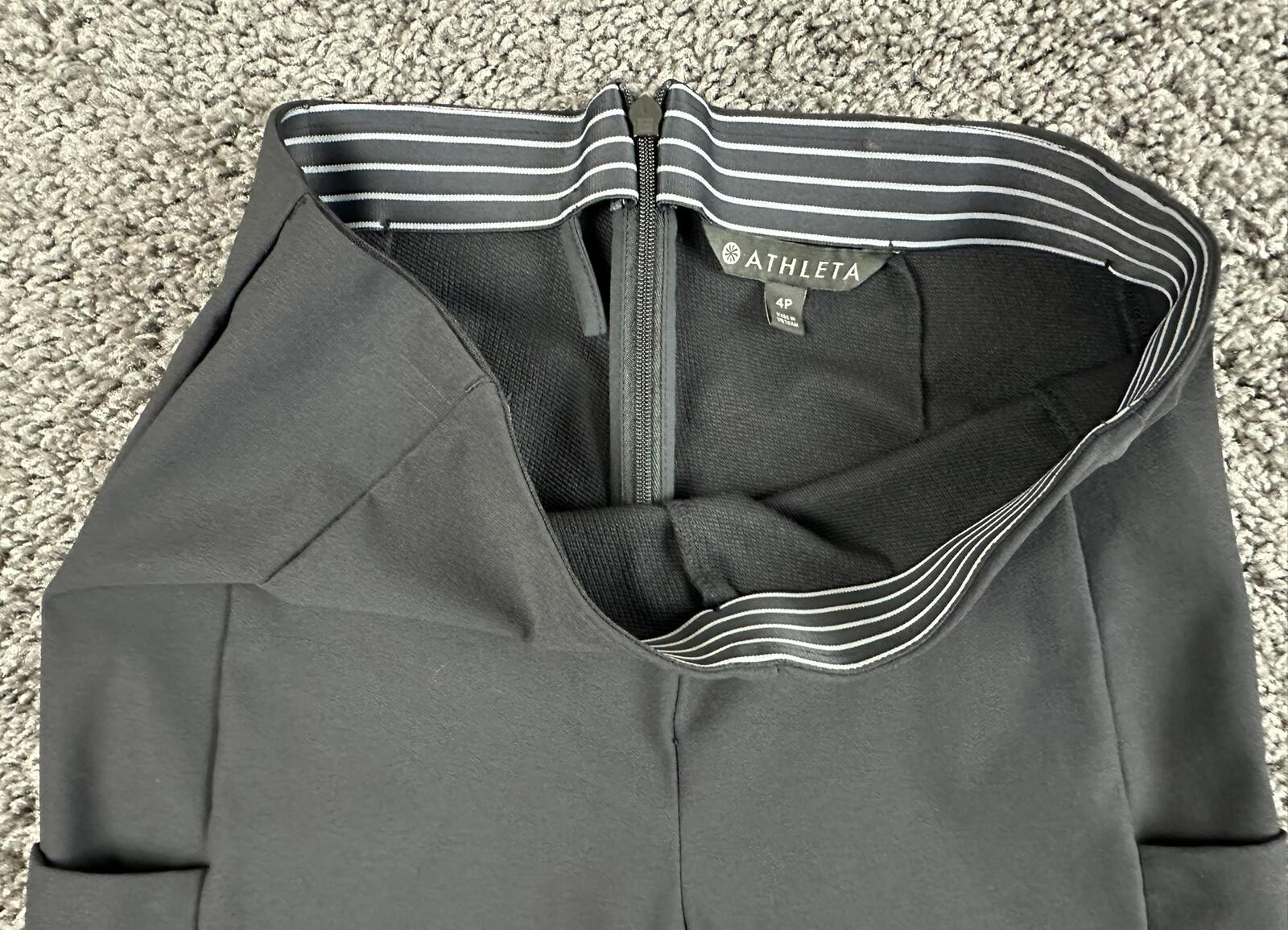 Athleta Wander Slim Pant Black Trek Tech High Rise Back Zip Ankle Slit Sz 4P