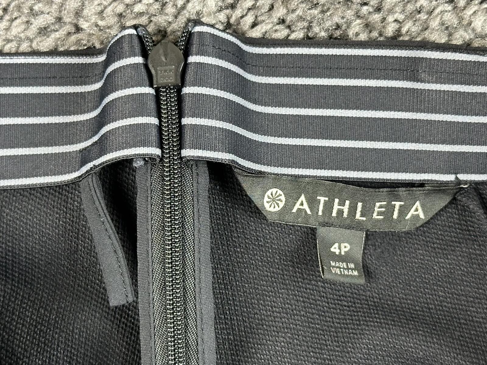 Athleta Wander Slim Pant Black Trek Tech High Rise Back Zip Ankle Slit Sz 4P