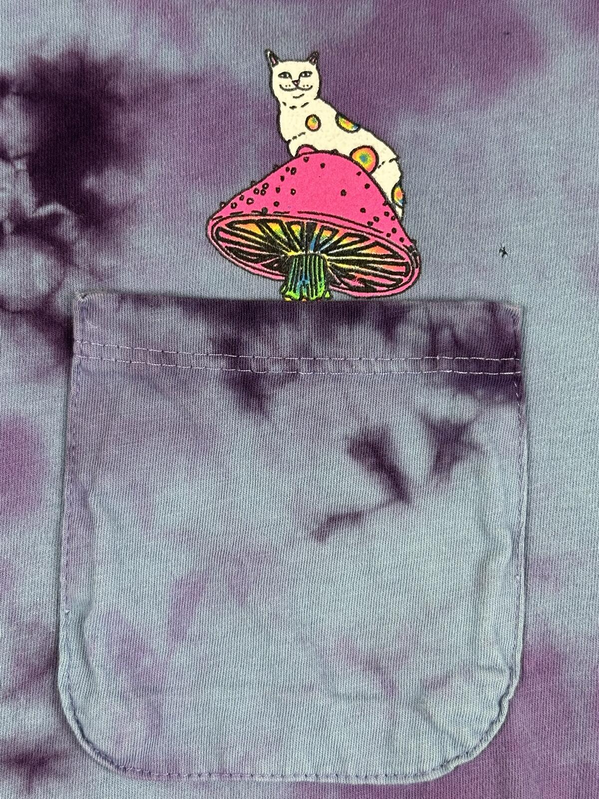 RIPNDIP Shirt Mens Purple Tie Dye Mushroom Hookah Cat Lord Nermal Pocket Tee S