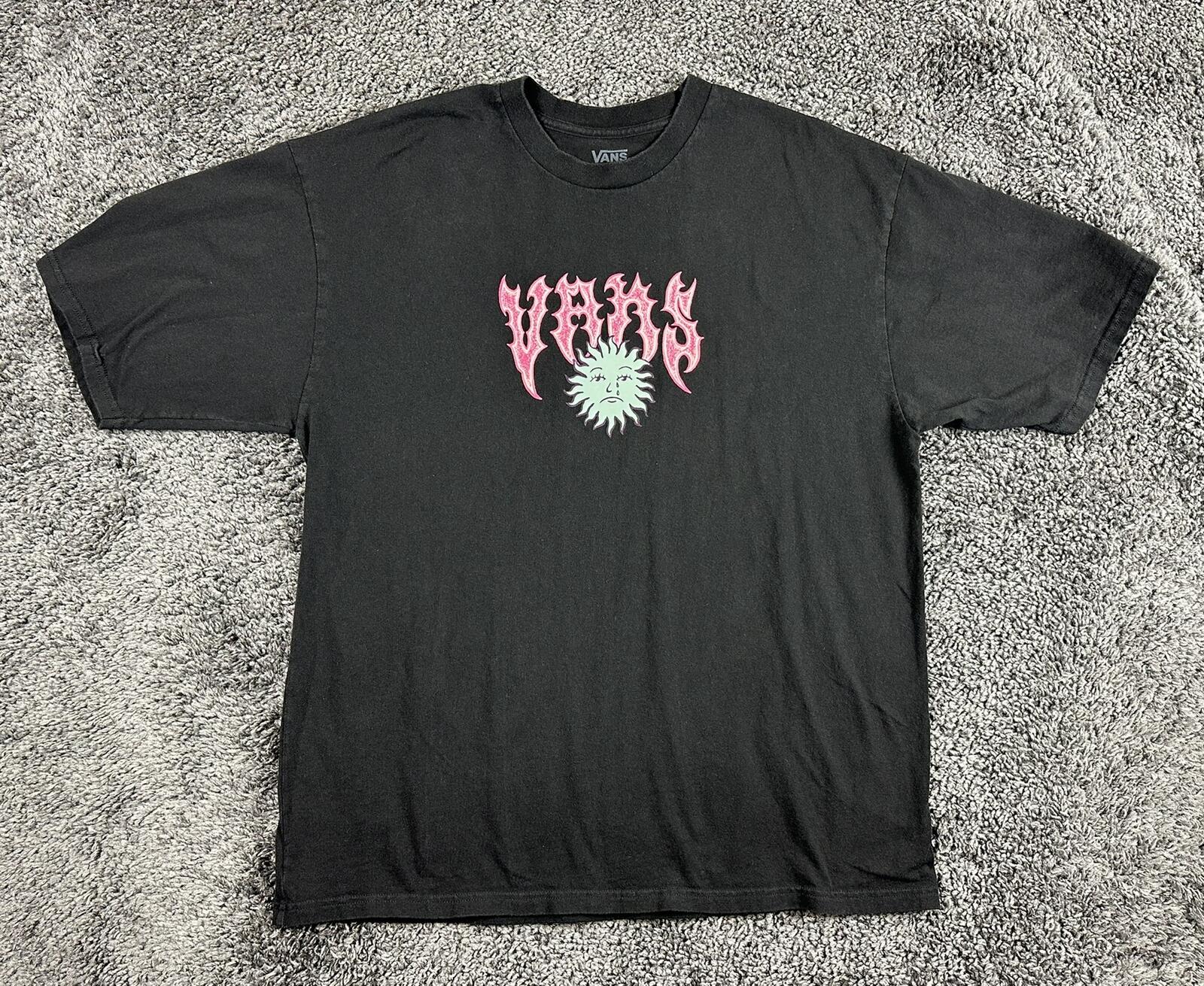 Vans Shirt Mens Black Loose Fit Crying Sunface Gothic Pink Graphic Skate Tee L