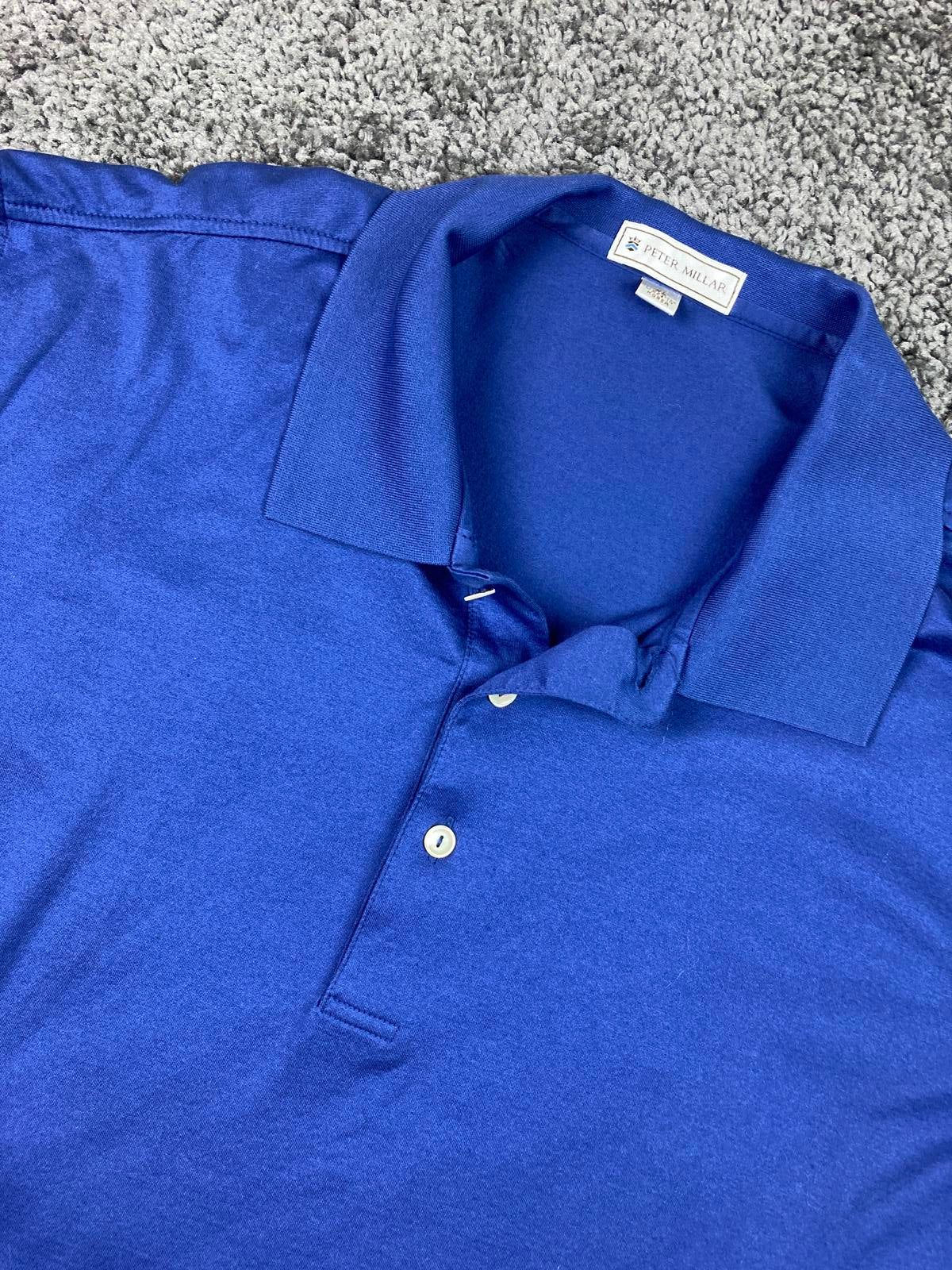 Peter Millar Blue Cotton Polo Shirt Men XL Made in Korea Casual Knit Top