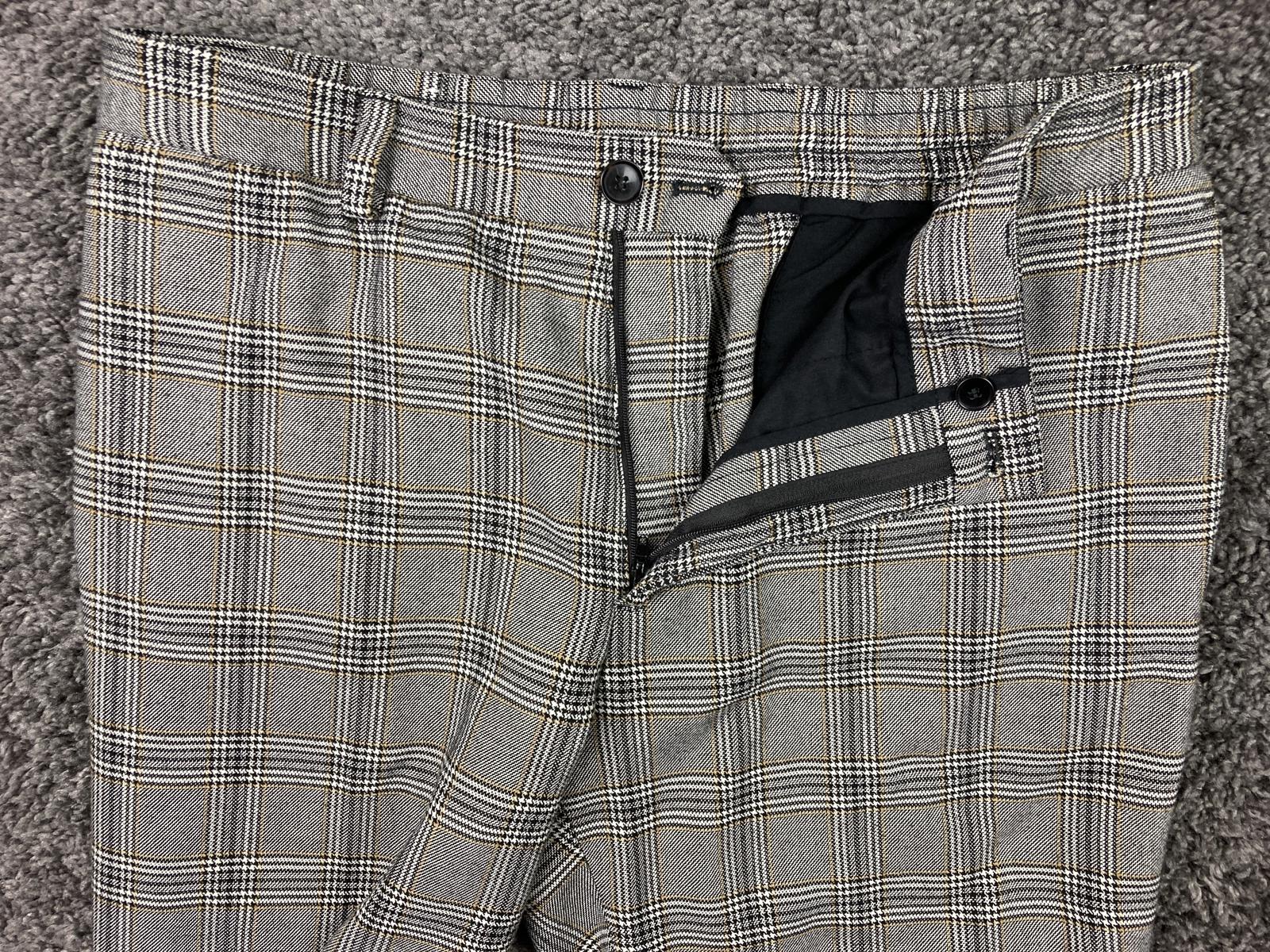 Zara Gray Plaid Dress Pants Womens Elastic Waist Tapered Slim Fit Trousers XL 34