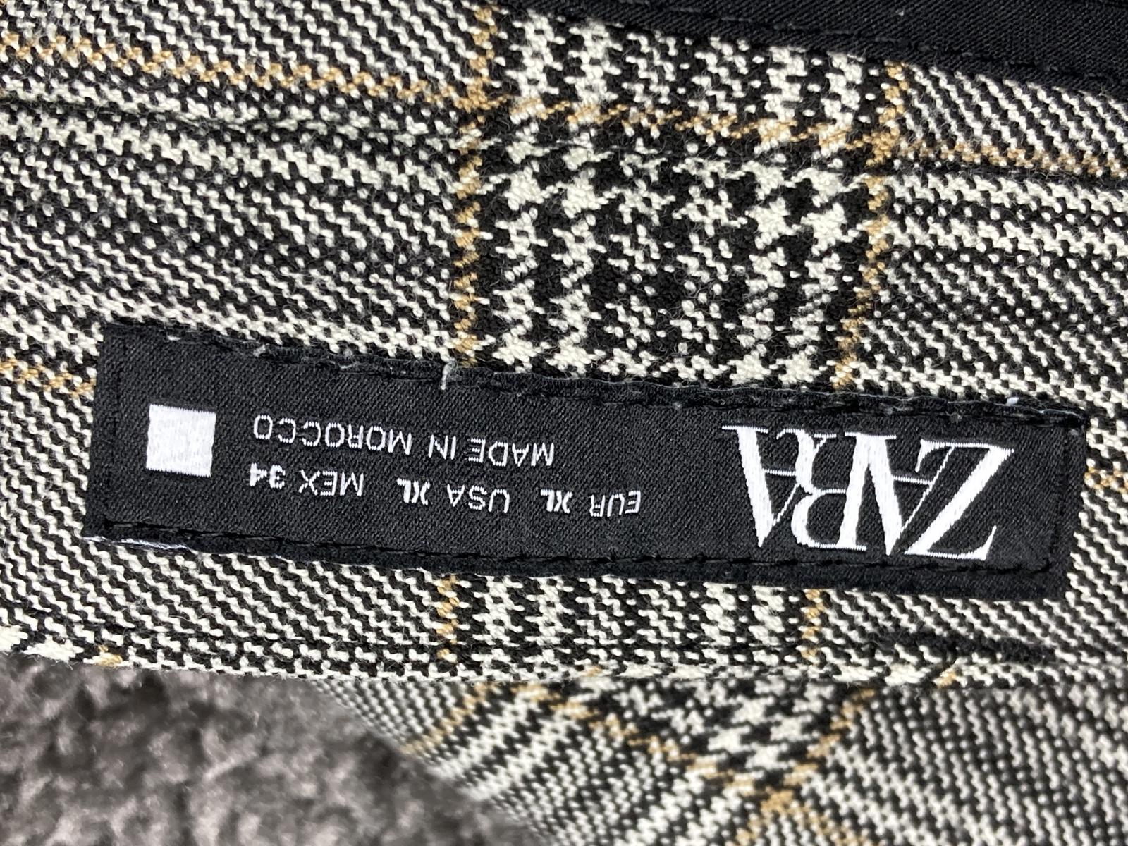 Zara Gray Plaid Dress Pants Womens Elastic Waist Tapered Slim Fit Trousers XL 34