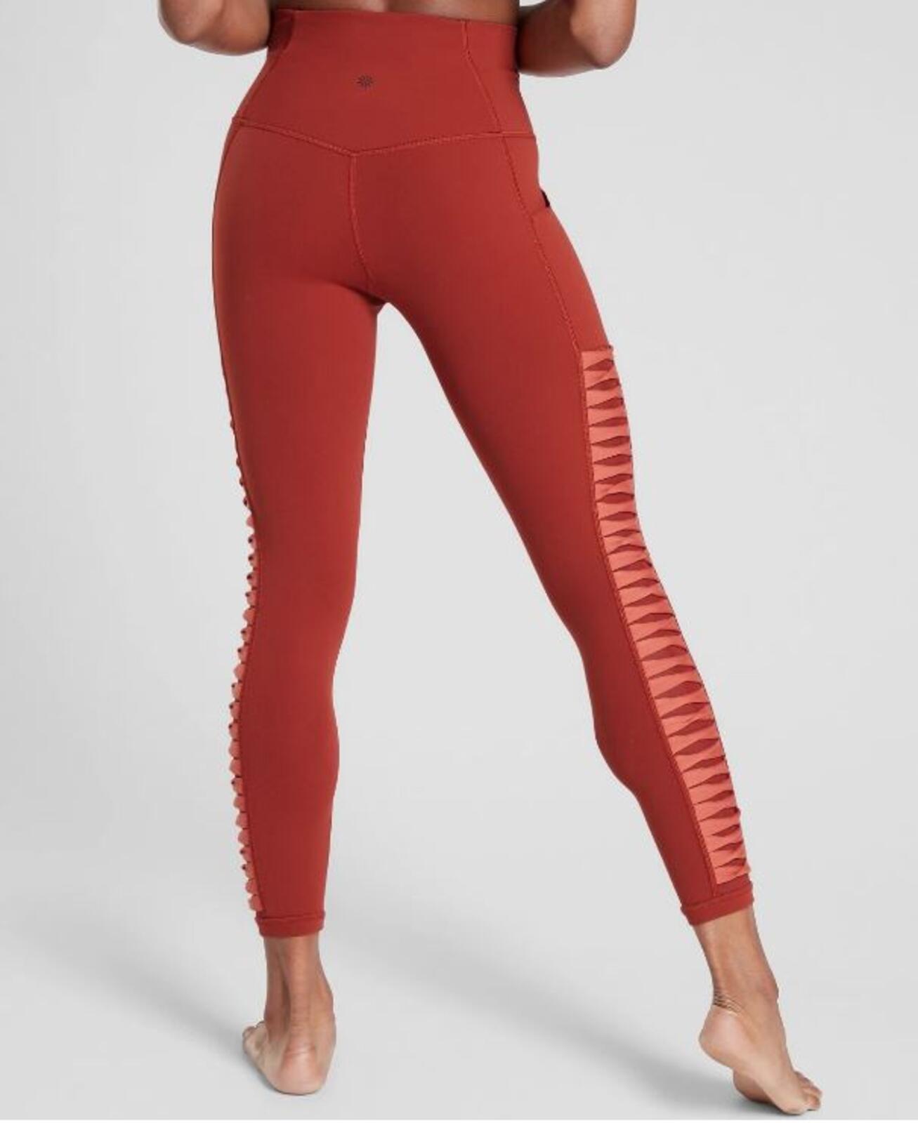 Athleta salutation Stash Pocket II Twist 7/8 Leggings Powervita Rust Red XS