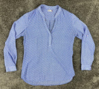 KUT from the Kloth Jasmine Blouse Blue Geometric Medallion Roll Tab Medium