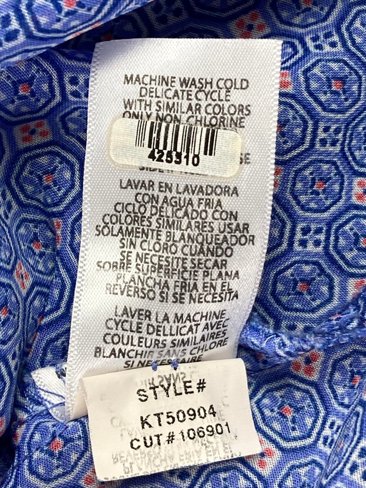KUT from the Kloth Jasmine Blouse Blue Geometric Medallion Roll Tab Medium