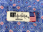 KUT from the Kloth Jasmine Blouse Blue Geometric Medallion Roll Tab Medium