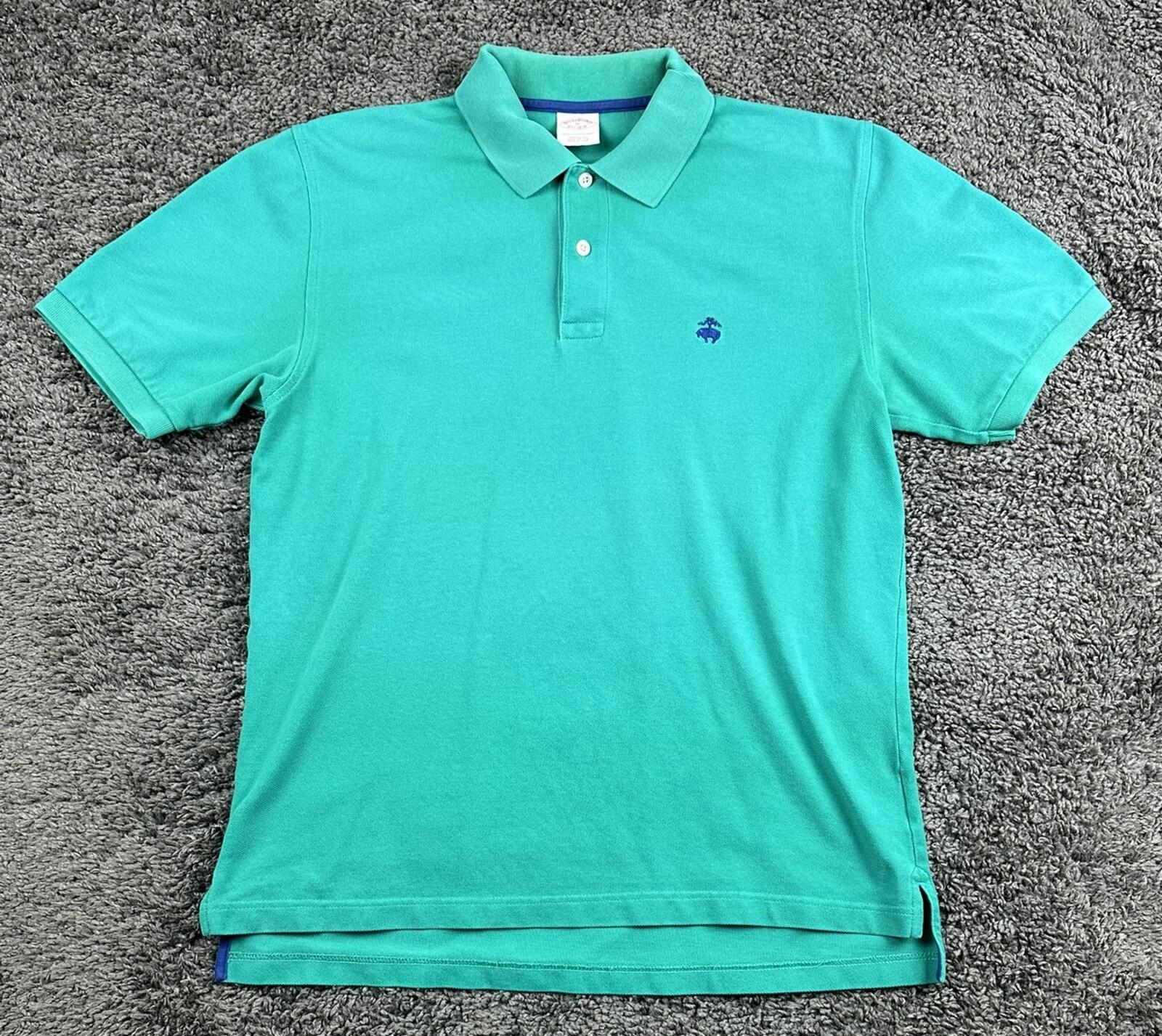 Brooks Brothers Mens Polo Shirt Turquoise Green Performance Cotton Logo Sz M