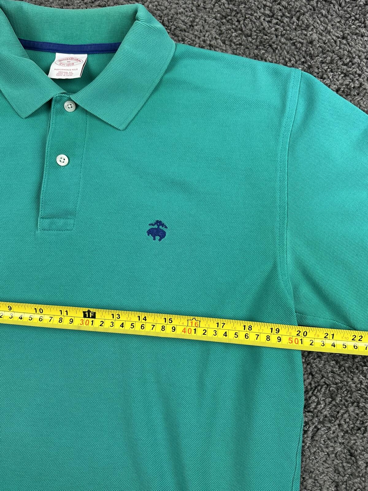 Brooks Brothers Mens Polo Shirt Turquoise Green Performance Cotton Logo Sz M