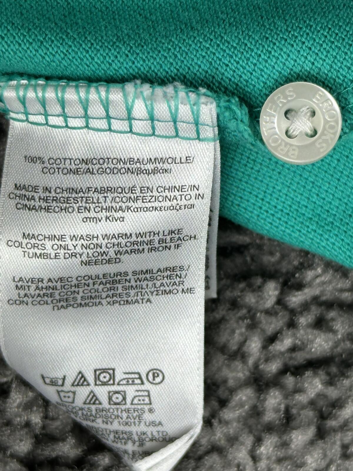 Brooks Brothers Mens Polo Shirt Turquoise Green Performance Cotton Logo Sz M