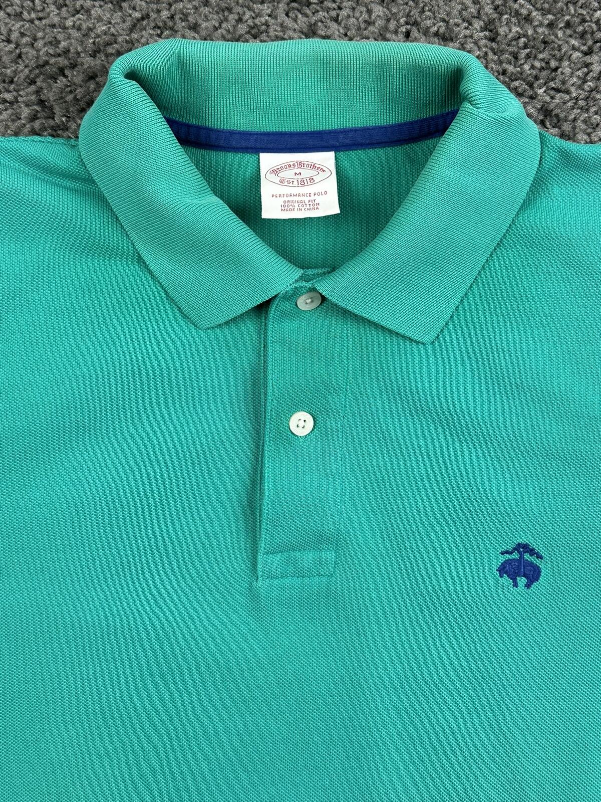 Brooks Brothers Mens Polo Shirt Turquoise Green Performance Cotton Logo Sz M