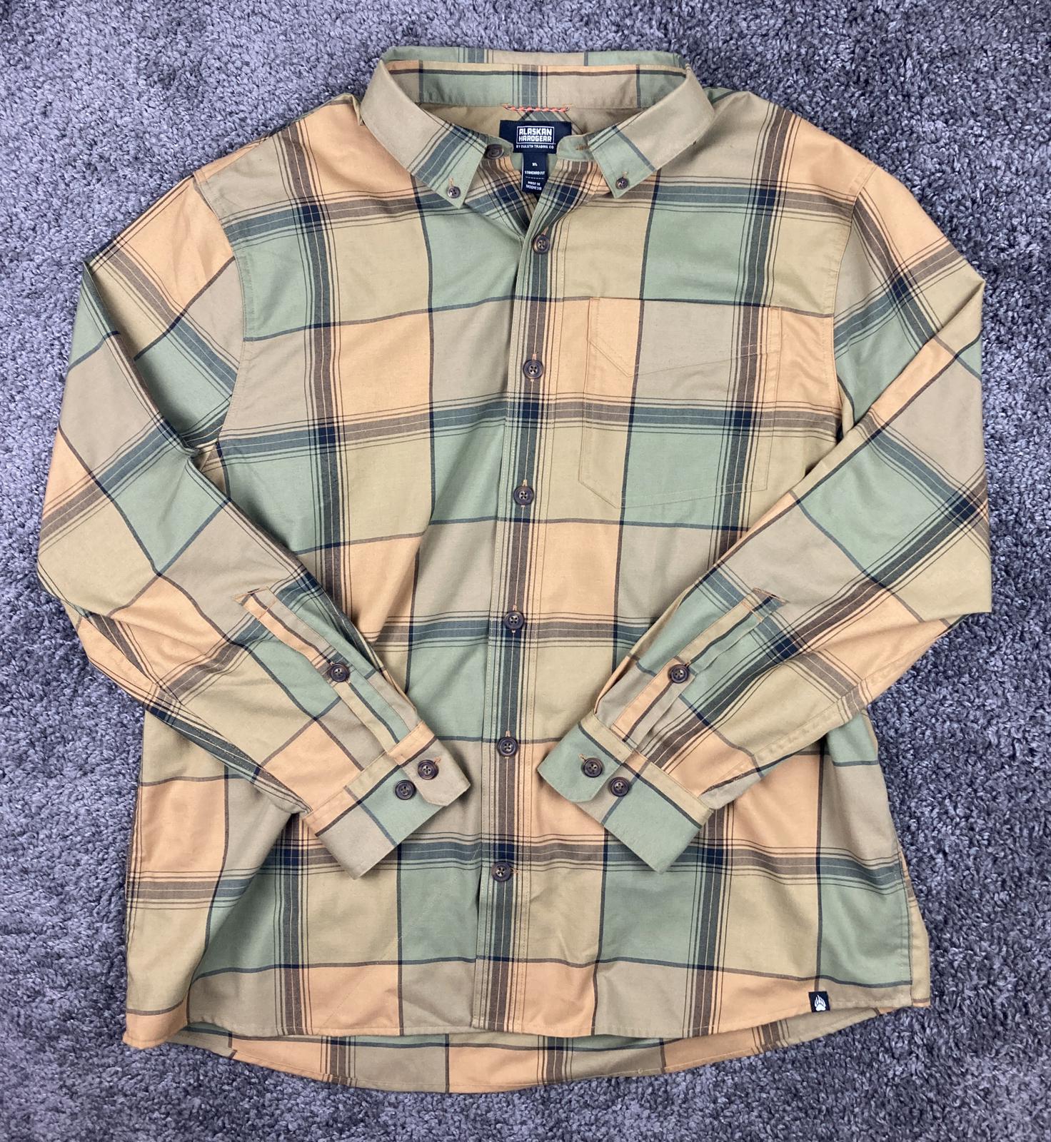 Alaskan Hardgear Duluth Trading Plaid Wool Blend Shirt XL Standard Fit Green Tan
