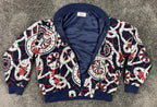 Vtg Lilli Ann for I Magnin Nautical Bomber Jacket Compass Print  Navy Red Sz Lg