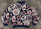 Vtg Lilli Ann for I Magnin Nautical Bomber Jacket Compass Print  Navy Red Sz Lg