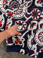 Vtg Lilli Ann for I Magnin Nautical Bomber Jacket Compass Print  Navy Red Sz Lg