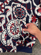 Vtg Lilli Ann for I Magnin Nautical Bomber Jacket Compass Print  Navy Red Sz Lg