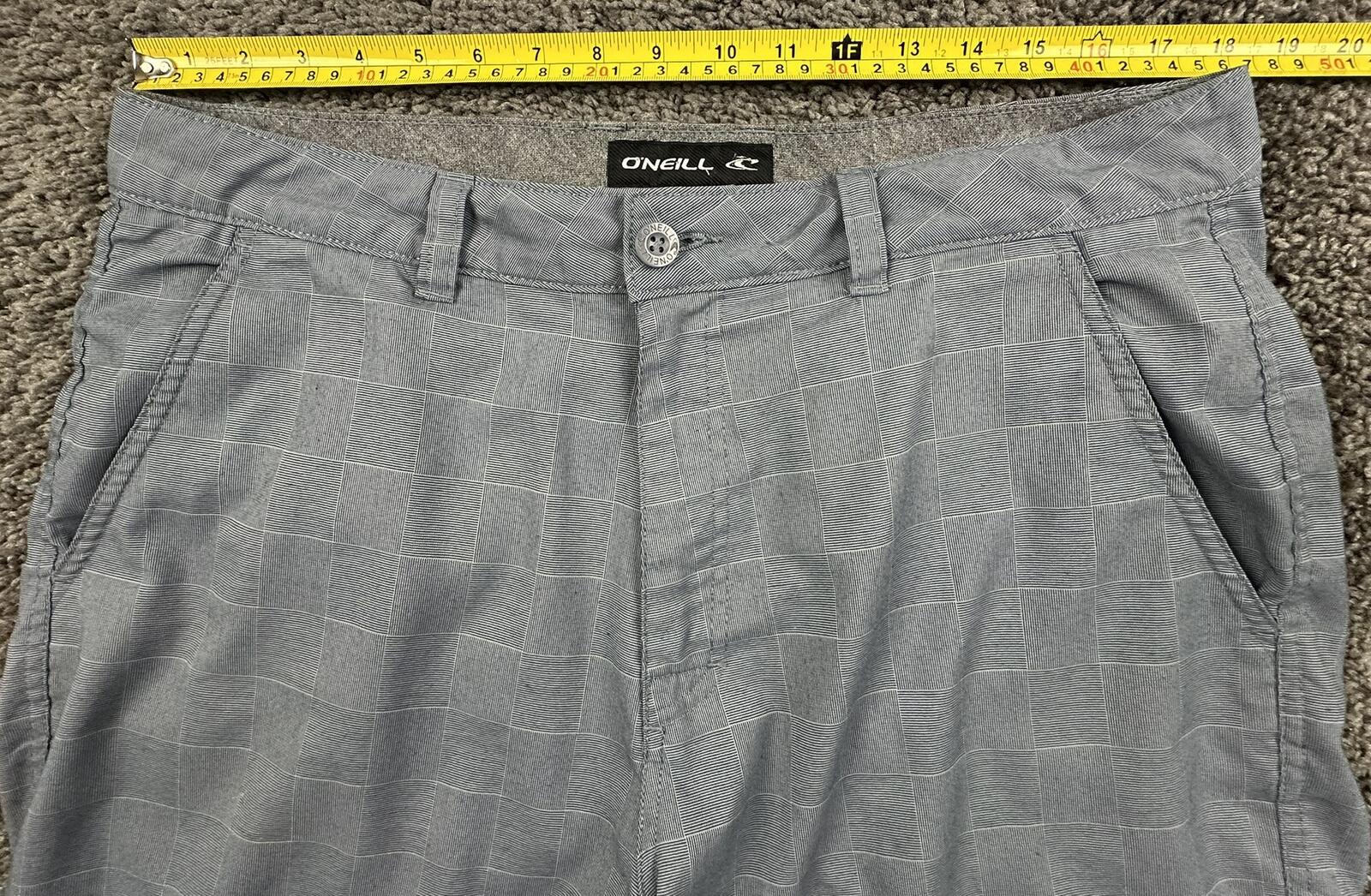 O'Neill Shorts Mens Grey/Blue Plaid Hybrid Stretch Chino Walk Shorts Sz 36