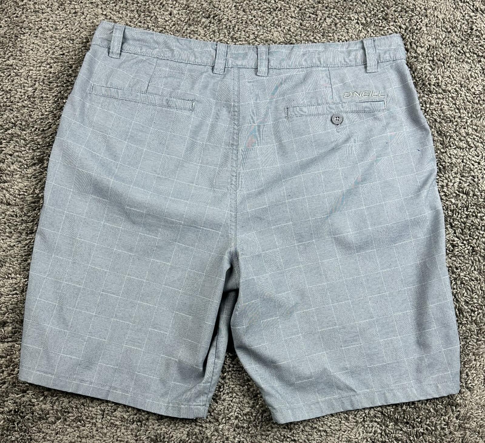 O'Neill Shorts Mens Grey/Blue Plaid Hybrid Stretch Chino Walk Shorts Sz 36