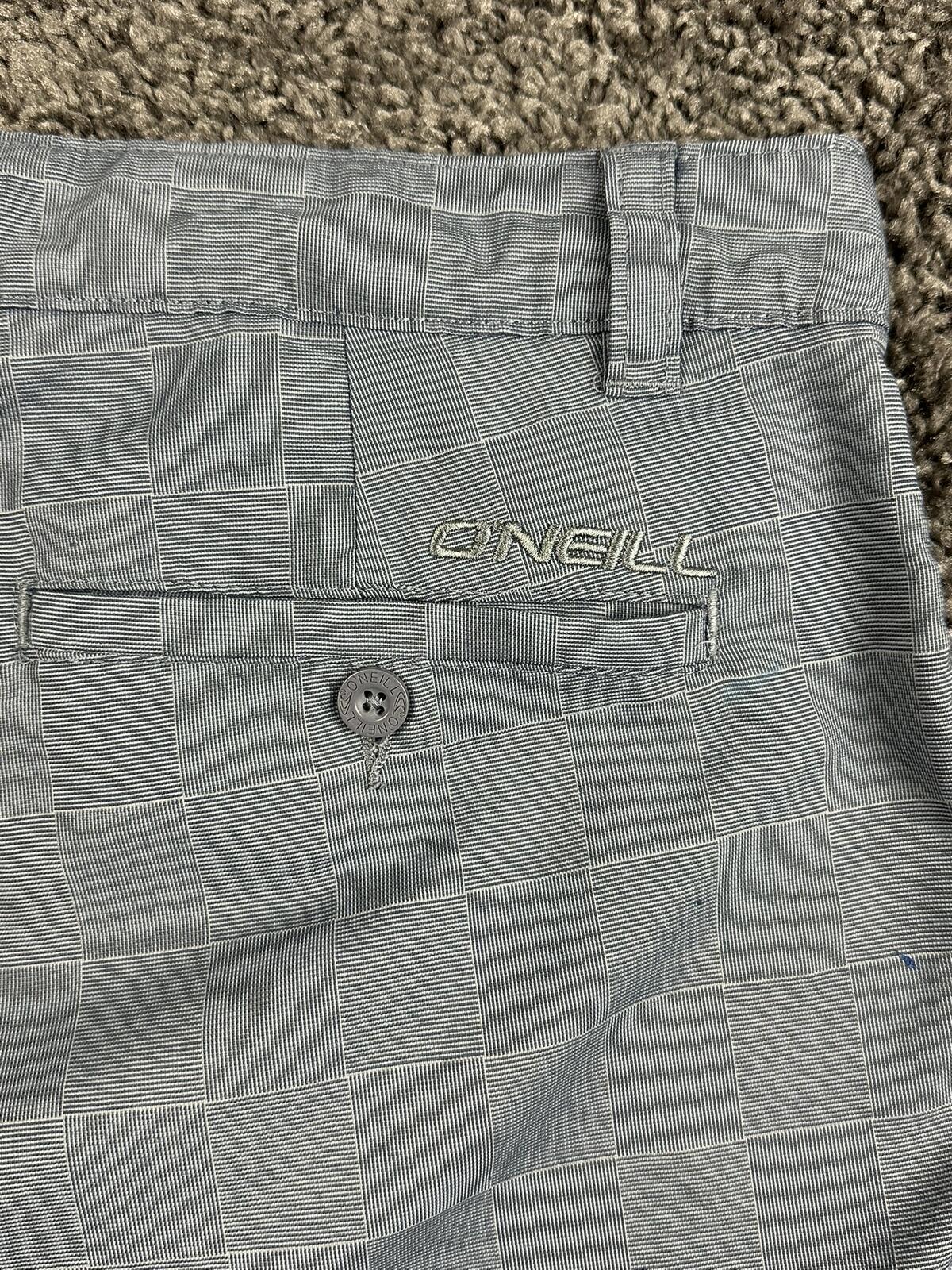 O'Neill Shorts Mens Grey/Blue Plaid Hybrid Stretch Chino Walk Shorts Sz 36