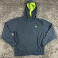 Sergio Tacchini Hoodie Mens Dark Blue Neon Green Fleece Zipper Pockets Sz XL