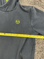 Sergio Tacchini Hoodie Mens Dark Blue Neon Green Fleece Zipper Pockets Sz XL