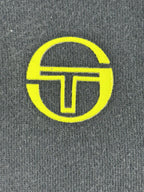 Sergio Tacchini Hoodie Mens Dark Blue Neon Green Fleece Zipper Pockets Sz XL