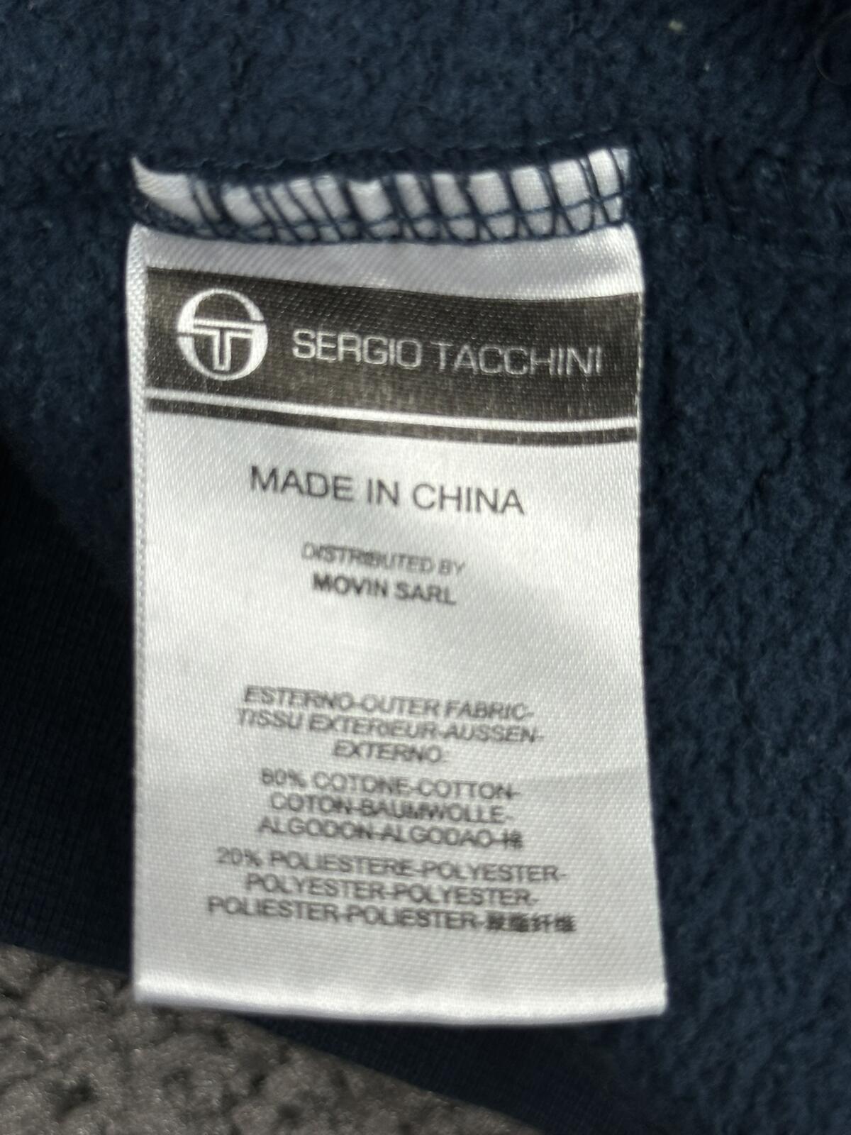 Sergio Tacchini Hoodie Mens Dark Blue Neon Green Fleece Zipper Pockets Sz XL