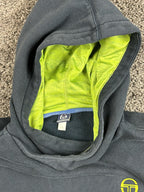 Sergio Tacchini Hoodie Mens Dark Blue Neon Green Fleece Zipper Pockets Sz XL