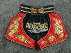 Muay Thai Shorts Thai Boxing Kickboxing Satin Red Black Gold MMA Fight Sz Medium