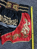 Muay Thai Shorts Thai Boxing Kickboxing Satin Red Black Gold MMA Fight Sz Medium
