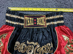 Muay Thai Shorts Thai Boxing Kickboxing Satin Red Black Gold MMA Fight Sz Medium