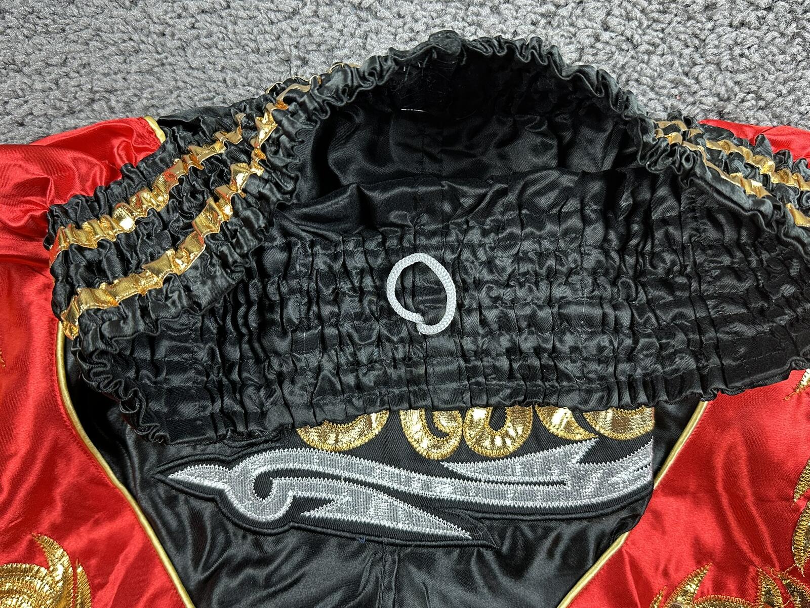 Muay Thai Shorts Thai Boxing Kickboxing Satin Red Black Gold MMA Fight Sz Medium