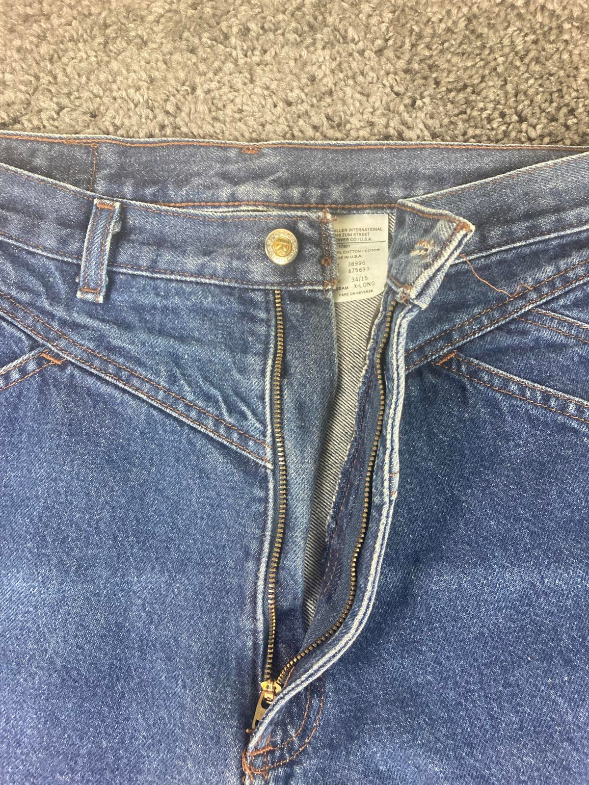 Rocky Mountain Rockies Vintage High Rise Western Jeans Blue Denim 34X35 Long USA