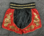 Muay Thai Shorts Thai Boxing Kickboxing Satin Red Black Gold MMA Fight Sz Medium
