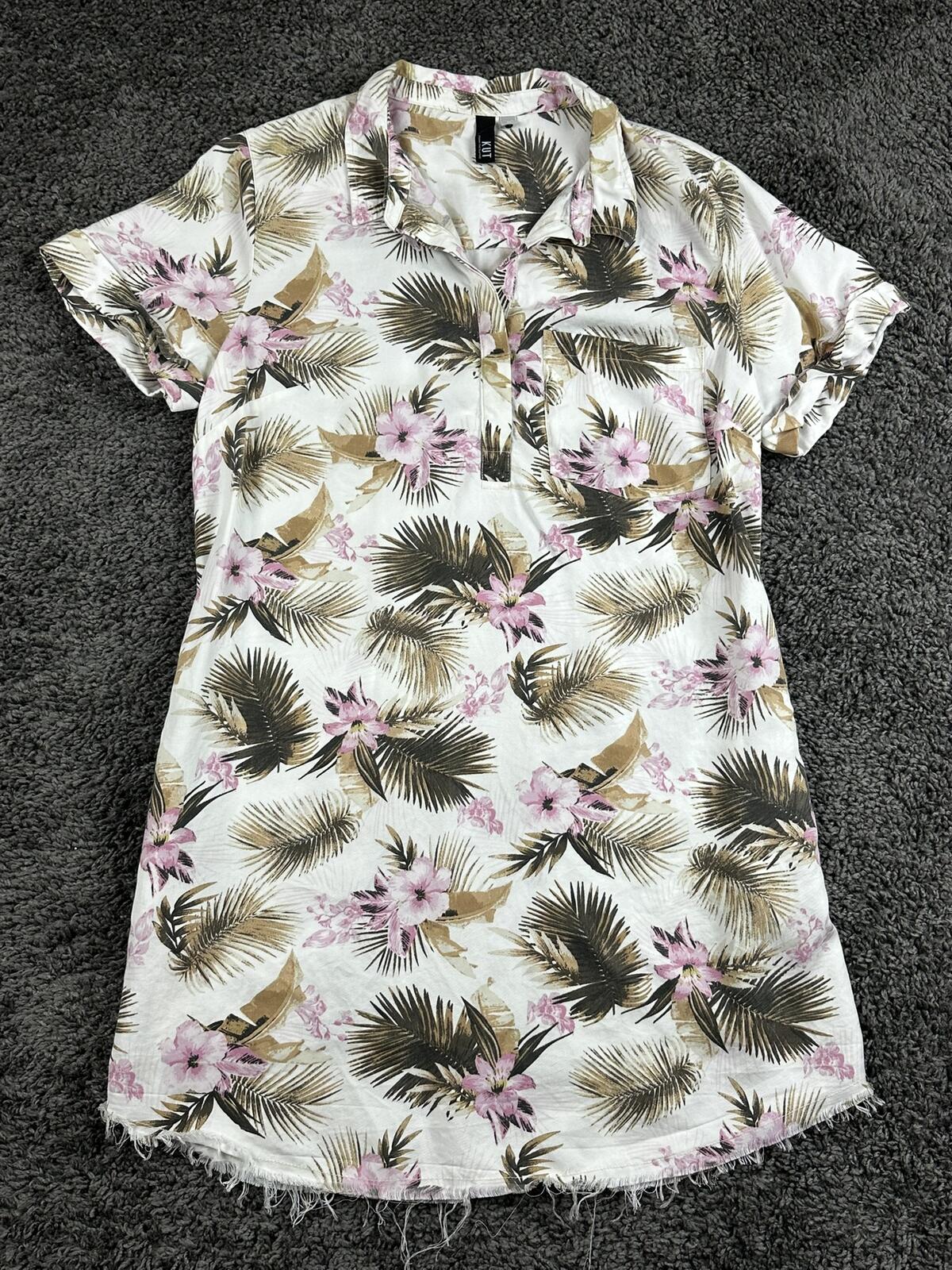 KUT from the Kloth Raelynn Lyocell Tropical Floral Palm Shirt Dress XL 35"