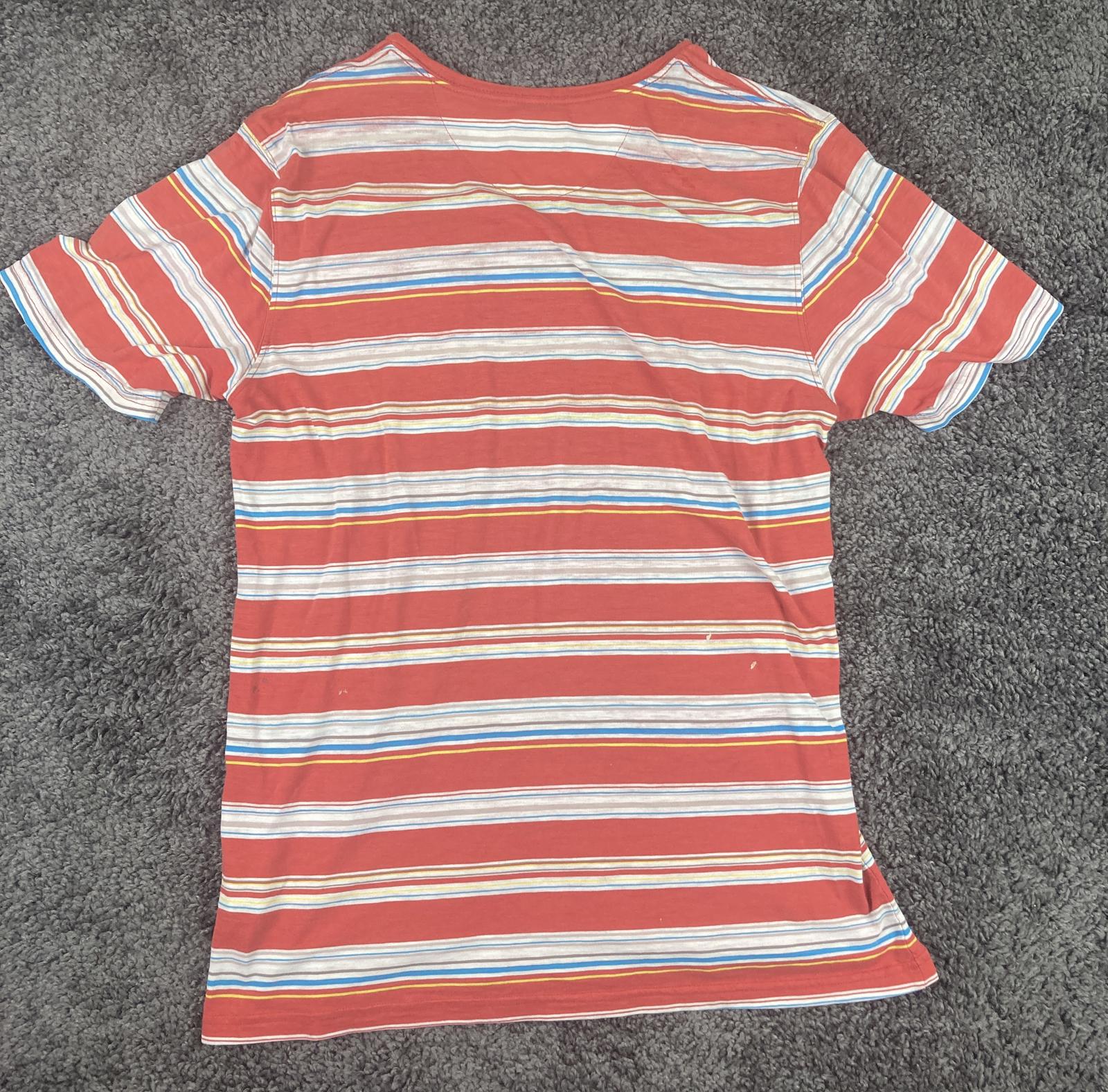 Quiksilver Mens Red Multicolor Stripe Short Sleeve Pocket Tee Size Large