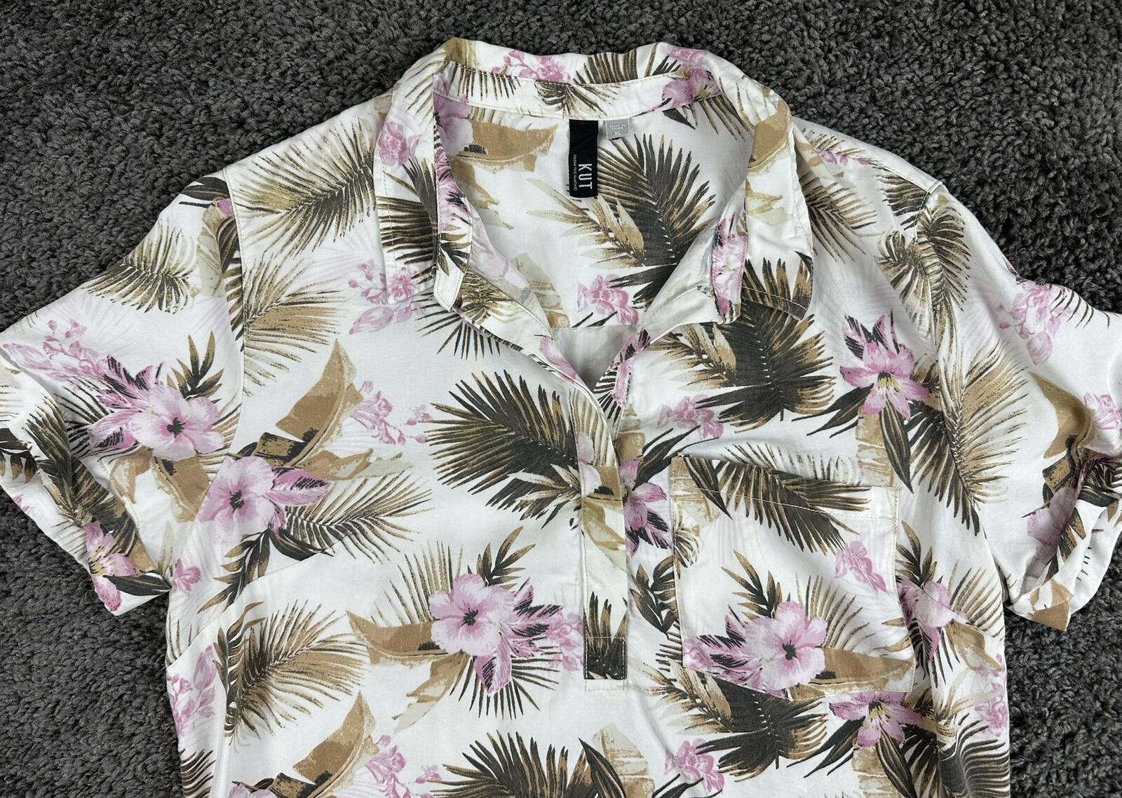 KUT from the Kloth Raelynn Lyocell Tropical Floral Palm Shirt Dress XL 35"