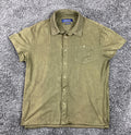Zara Man Relaxed Fit Faux Suede Stretch Shirt Mens Olive Green Short Sleeve Sz M